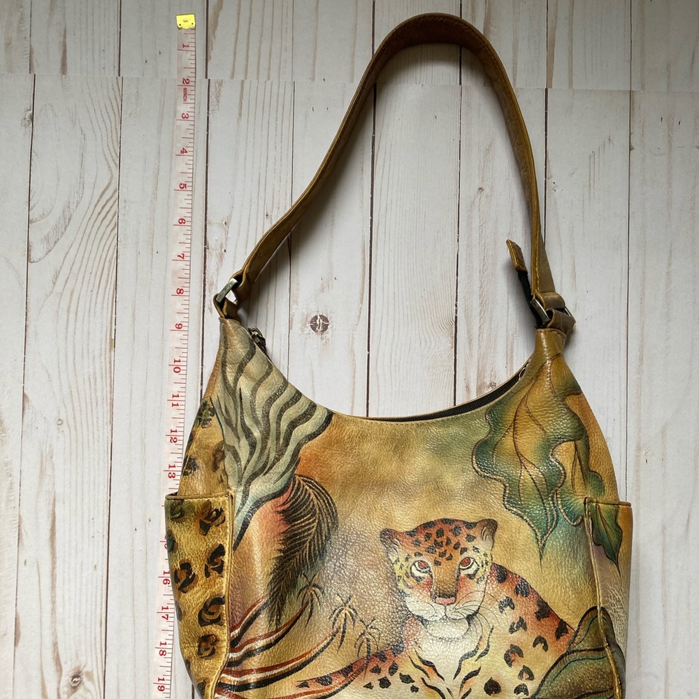 RARE Anuschka Hand-Painted Leopard Shoulder Bag - Picture 10 of 12